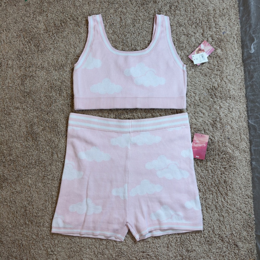 1596 | NWT Megan Moroney Cloud 9 Pink Knit Lounge Set Shorts XXL - Picture 1 of 16